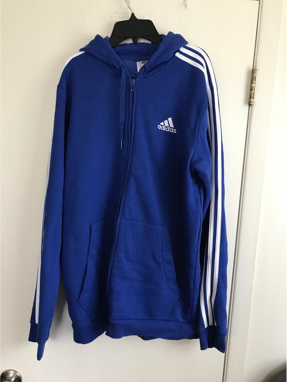 Adidas Blue Full-Zip Hoodie with White Stripes